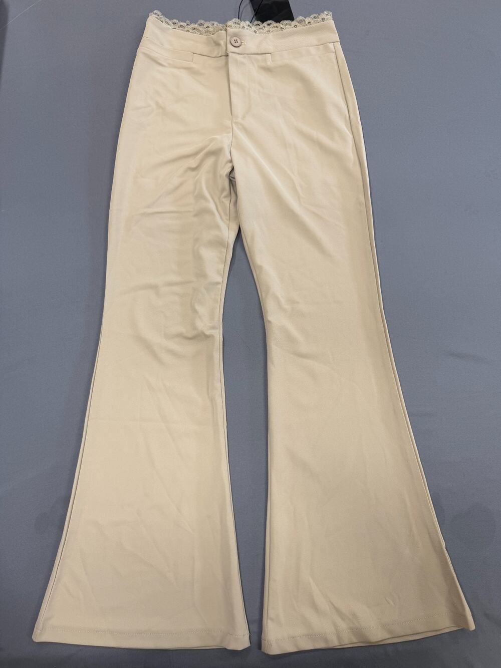 Women's XL Tan Flare Work Pants Mid Rise Stretch Career Office NEW